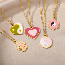 

316L Stainless Steel Yin Yang Mushroom Pendant Necklace For Women Colorful Dripping Oil Heart Choker Necklace Summer Jewelry