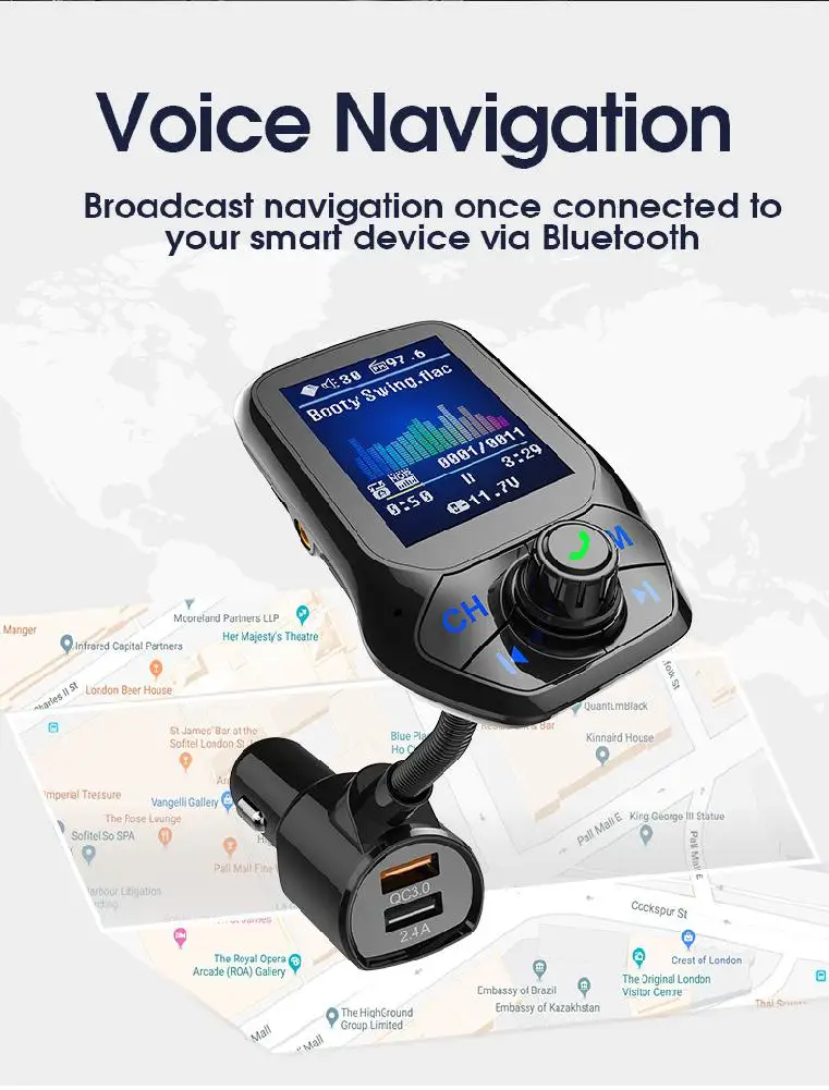 Dragonpad Bluetooth музыкальный плеер автомобильное зарядное устройство адаптер USB 3,0 быстро Зарядное устройство музыкальный плеер FM передатчик мобильный телефон быстро Зарядное устройство