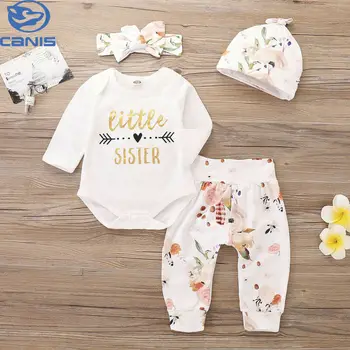 

Free shipping 4pcs Newborn Kids Baby Girls Romper Jumpsuit Bodysuit+Pants Clothes Outfits Sets
