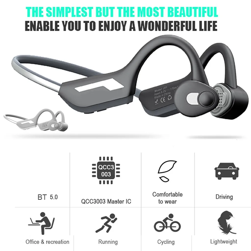 J31 Blueteeth 5.0 Headphones Bones Conduction Headsets Wireless Waterproof Sports Earphones Hifi Headset for Mobile Phones