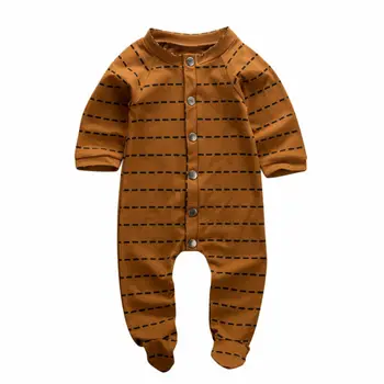 

0-6M Newborn Infant Winter Rompers Baby Boy Girl Romper Long Sleeve Striped Jumpsuit Outfits Set Clothes