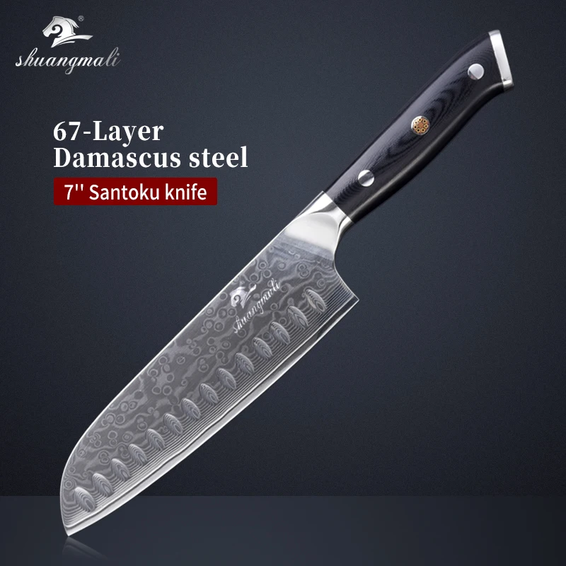 Shuangmali 7 ''Santoku нож 67 VG10 Дамасская сталь поварские Ножи Высокое качество