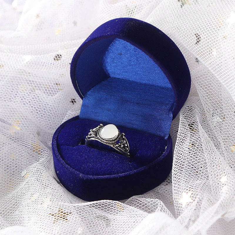 Details about / Heart Blue Velvet Wedding Ring Earring Jewelry Display Gift Box