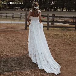 Simple Lace Boho A-line Wedding Dress For Women 2022 Straps Sweetheart Bride Dresses Bohemian Bridal Gowns Vestidos De Novia