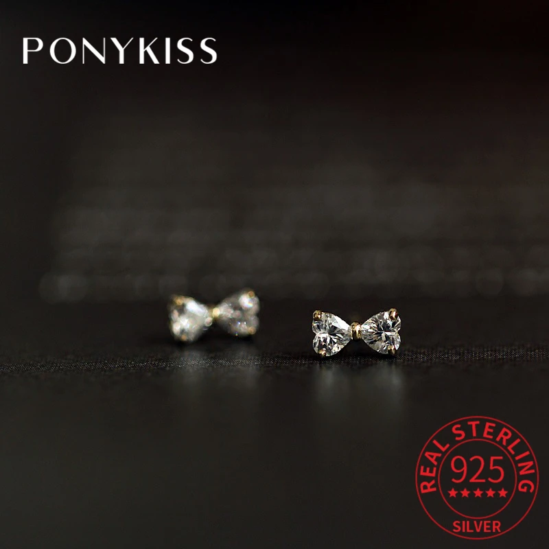

PONYKISS Trendy 925 Sterling Silver Bowknot Zircon Stud Earrings For Women Lovely Gift Party Fine Jewelry Drop Shipping