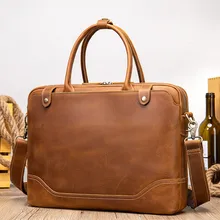 Men's Briefcase, Crazy Horse Leather Computer Bag, Retro Messenger Large-Capacity Portable Document Bag, First Layer Cowhide