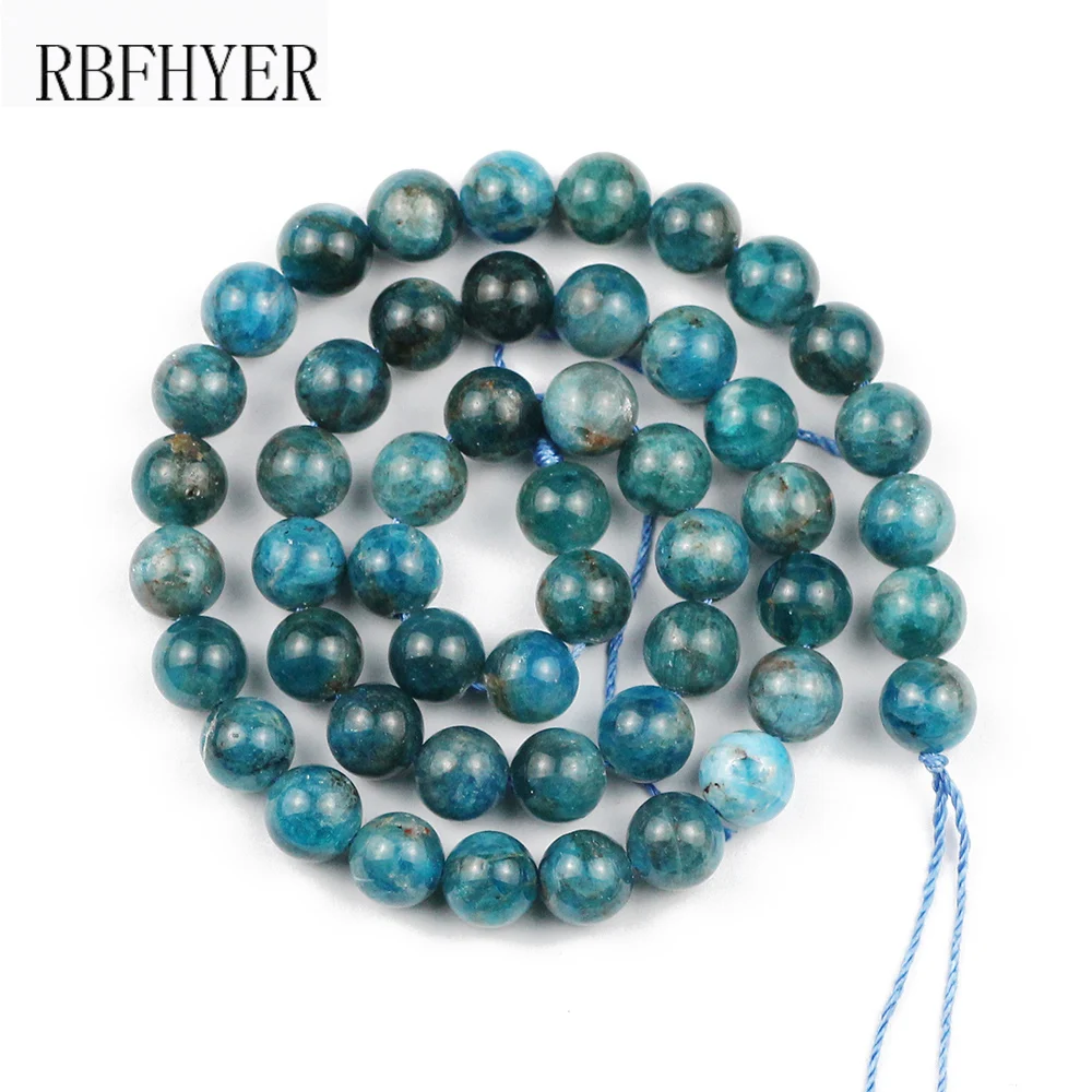 RBFHYER Natural Apatites Stone Beads Lake blue Round Loose For Jewelry DIY Making Bracelet Accessories 15&quot 4/6/8/10/12mm | Украшения и