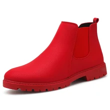 Мужская повседневная обувь; красные ботинки «Челси»; ботильоны; модная мужская брендовая качественная обувь без шнуровки; мужские теплые зимние ботинки в байкерском стиле