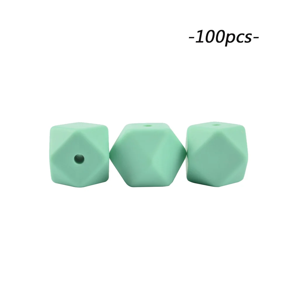 mint LOFCA 100 шт мини шестигранные силиконовые бусины 14 мм детский прорезыватель BPA Бесплатные ожерелья своими руками пустышки цепи Прорезыватели для зубов - Цвет: mint