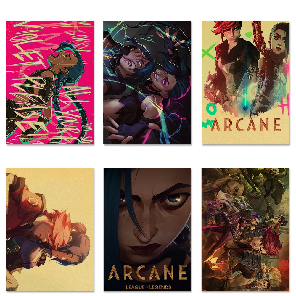 Popular TV Show Arcane Kraft Paper Poster Vi Viktor Jayce Jinx Home Decor Study Bedroom Bar Cafe Wall Paintings Stickers Posters