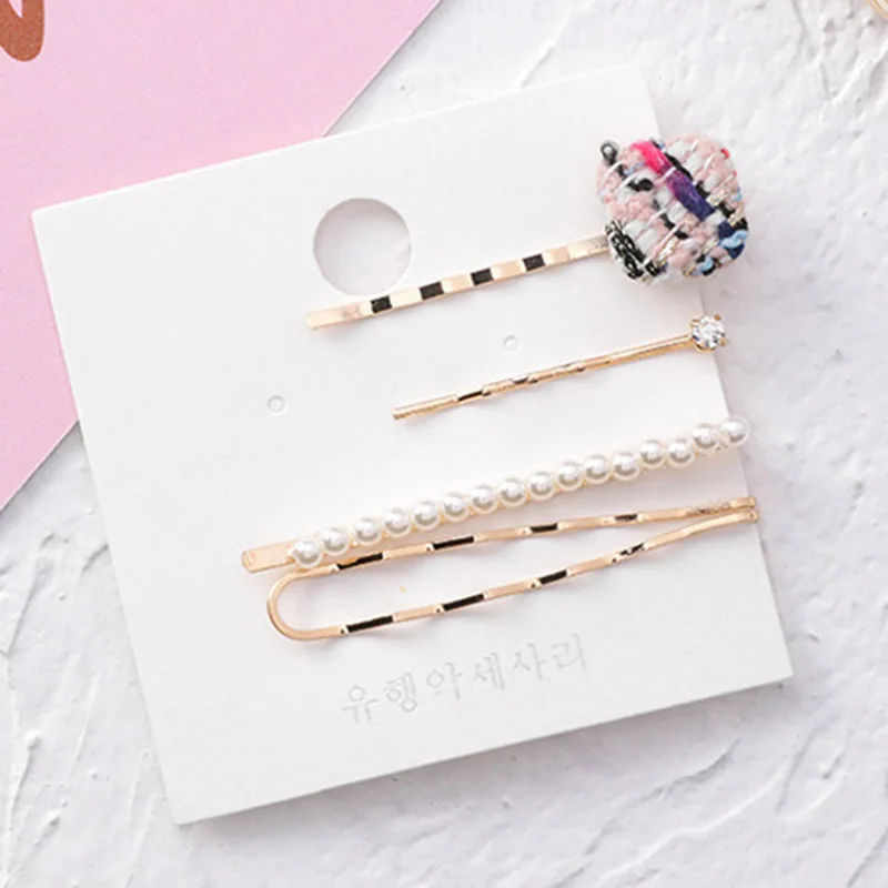 Pink Barrettes Милая японская Инс Металлическая корона звезда пчелы шпилька гусиная лапка Кнопка жемчужная боковая заколка для волос для женщин девушка свадебные аксессуары для волос - Цвет: Pink Barrettes