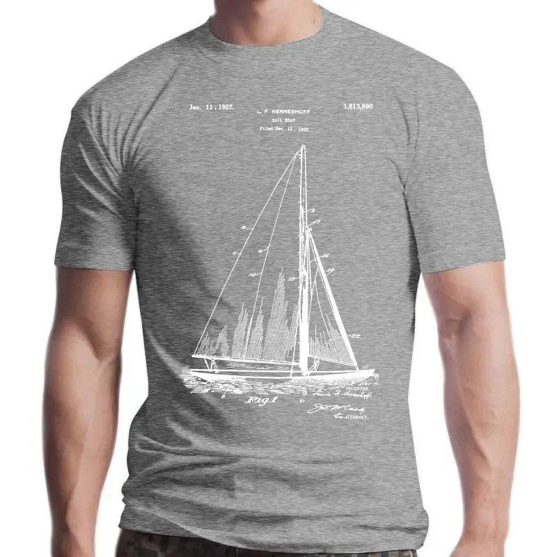 Sailboat T Shirt Herreshoff Patent Sailing Gift For Sailor Nautical Vintage Sail Boat P142 | Мужская одежда