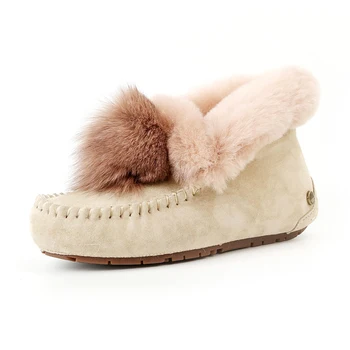

Snow boots female 2019 winter new sheep fur one net red hair ball leather peas short tube