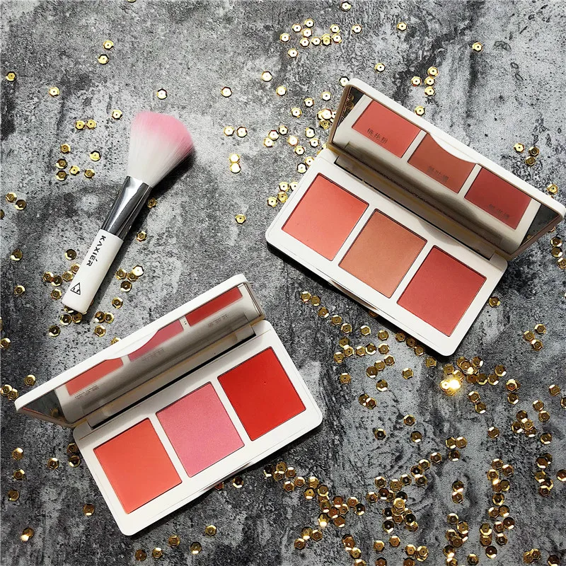 3 цвета лица минеральный пигмент румяна порошок бронзатор Cosmestic палитра румяна, Контурирование консилер Foundation Brighten кисти для макияжа