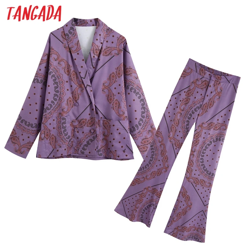 Tangada 2020 Women floral print tracksuit sets oversized shirt pants suit 2 pieces sets blouse flare pants suits BE14 Tangada 2020 Women floral print tracksuit sets oversized shirt pants suit 2 pieces sets blouse flare pants suits BE14