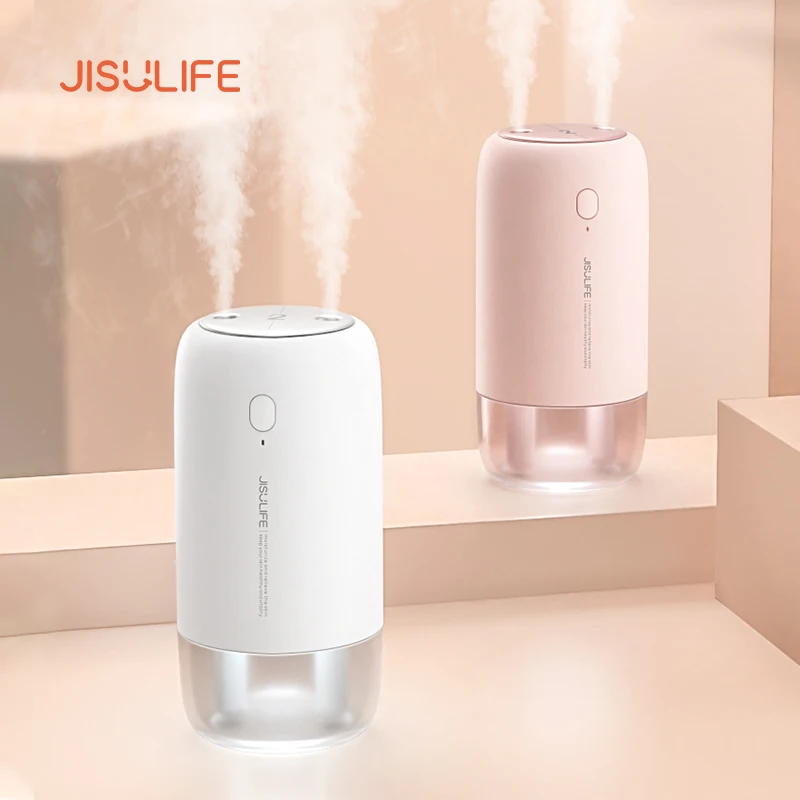 JISULIFE JB08 USB Tragbare Drahtlose Luftbefeuchter Dual Düse Dual Spray Mit LED Nacht Lampe 3600mAh Li Ion Batterie Für Home büro