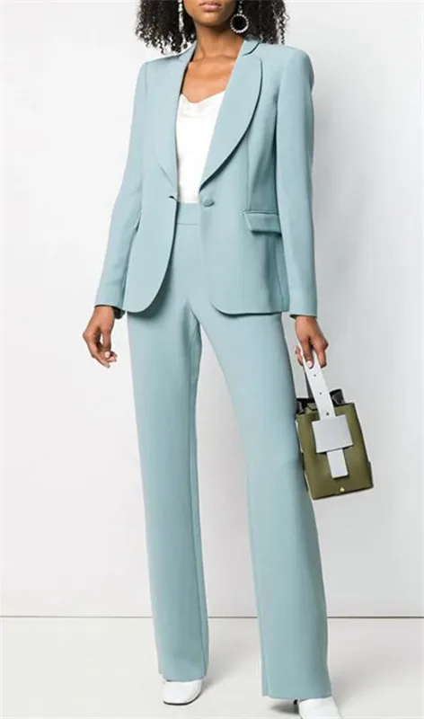 

Blue Single Breasted Notch Lapel Lady Women Suit Spring Autumn Slim Professional 2 Pcs Suit Women's Pantsuit Custom Made
