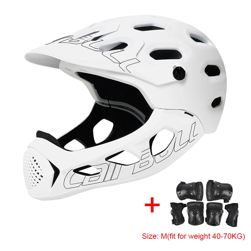 White Gear M Полный лицевой XC DH MTB велосипедный шлем со съемным подбородком и наколенниками налокотники дышащий дорожный горный велосипед велосипедный шлем - Цвет: White Gear M