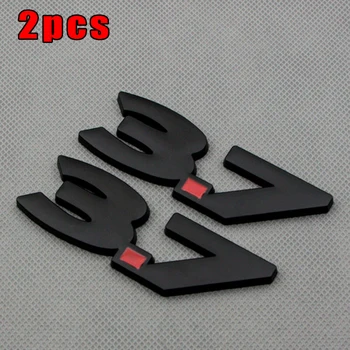 

2pcs Black 3.7L V6 Fender Badge Rear Lid Trunk Emblem Car Sticker 3D Logo Decal The Material Is Made Of Metal