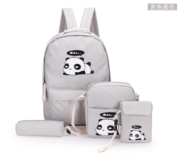 Рюкзак для женщин с рисунком панды, брезентовый Рюкзак, набор из четырех элементов, модный Повседневный Рюкзак Для Путешествий, двойная сумка через плечо