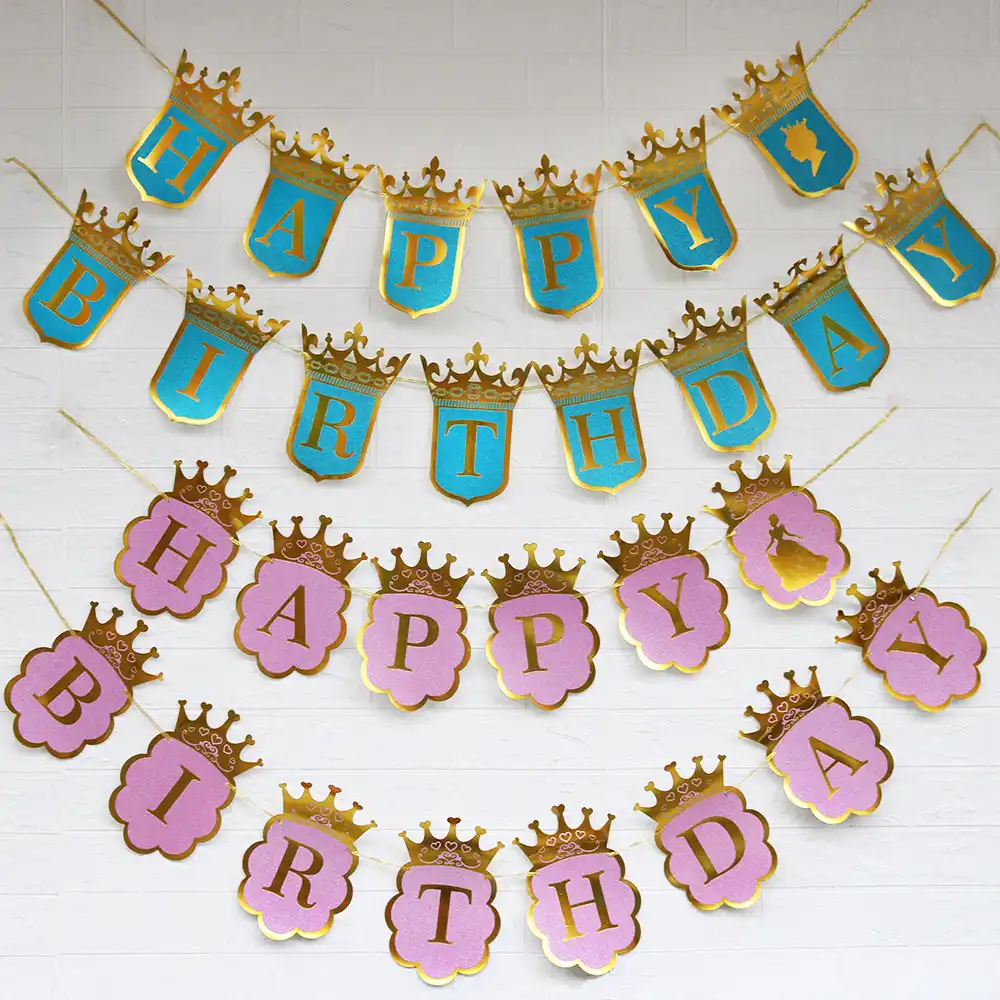 Banniere De Joyeux Anniversaire Couronne Bronzee Banniere D Anniversaire Decoration De Fete Prince Et Princesse Fournitures De Fete De Premier Anniversaire Aliexpress