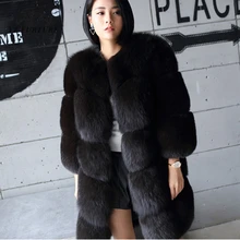 Брендовое Высококачественное натуральное пальто из настоящего меха, цельное пальто из лисы, женская черная дизайнерская зимняя куртка с лисьим мехом, женские пальто