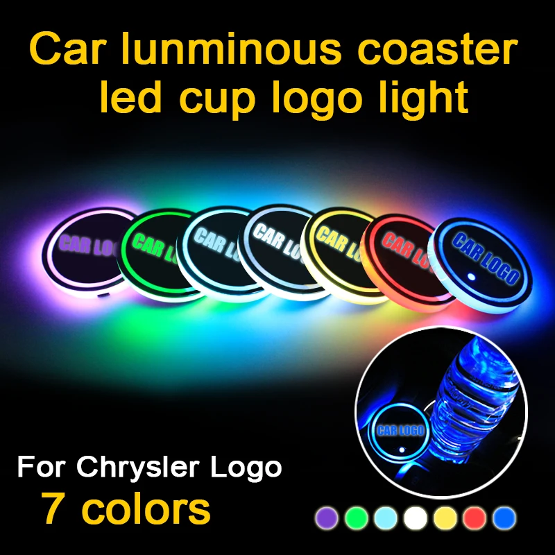 2PCS Led Car Cup Holder Coaster For Chrysler logo Light sebring 300c grand voyager pt cruiser pacifica crossfire Accessories | Автомобили