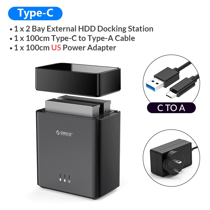 ORICO DS Series 2 Bay 3.5'' Type C Hard Drive Enclosure Magnetic-type USB3.1 Gen1 5Gbps HDD Case Support UASP 12V4A Power 20TB hard disk pouch HDD Box Enclosures