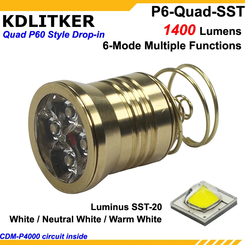 KDLITKER P6-Quad 4 x Luminus SST-20 1400 люмен 3 V-9 V P60 Drop-in модуль(диам. 26,5 мм