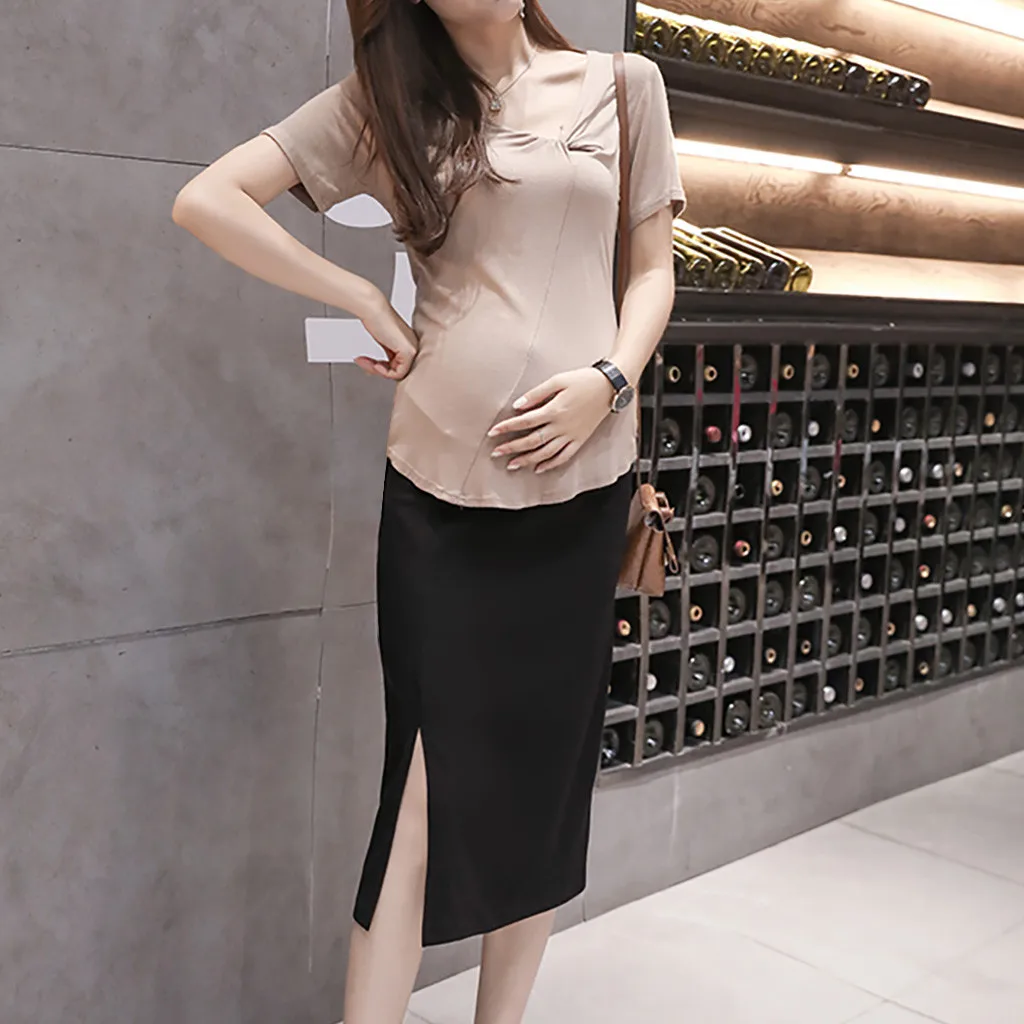 Мода, Женская юбка для беременных, осень-лето, эластичная юбка, одноцветная юбка-карандаш, длинные юбки для беременных женщин