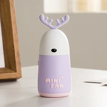 

Portable Handheld Fan Desktop Mini Fan Cute Cartoon Deer Ear Shape Fan Charging Fan Purple