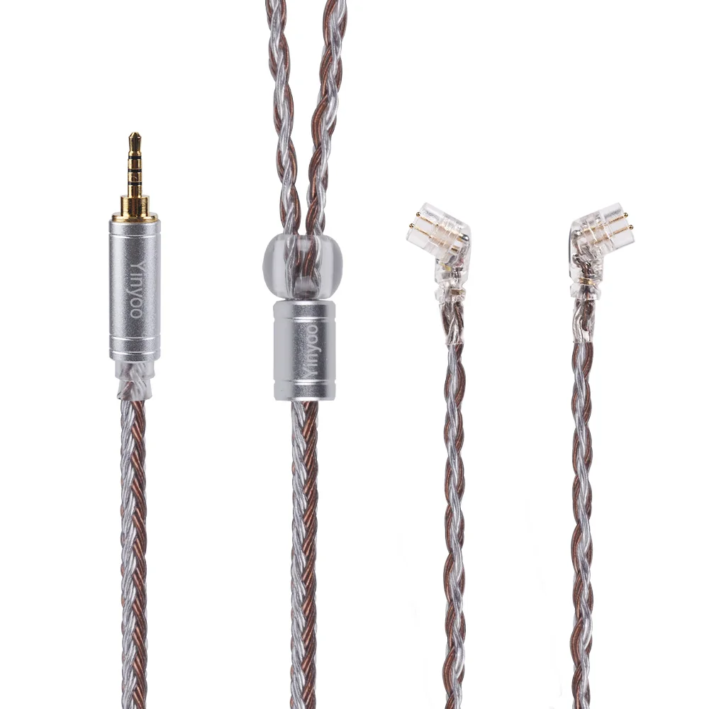 AK Yinyoo 16 Core Медь коричневый посеребренный кабель 2,5/3,5/4,4 мм балансный кабель с MMCX/2pin разъем для лампа указателя X6 C12/C16 ZSX - Цвет: QDC 2.5