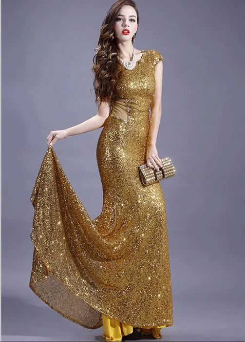 Vestido de festa, золотое, с блестками, сексуальное, с открытой спиной, Русалка, вечернее платье,, с рукавом-крылышком, для выпускного вечера, Кристальные платья для матери невесты