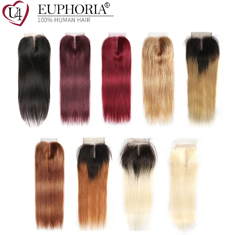 Brazilian Straight Human Hair 4x4 Lace Closure Colored 27 30 33 Free And Middle Part Lace Closure Swiss Lace Remy Hair Euphoria