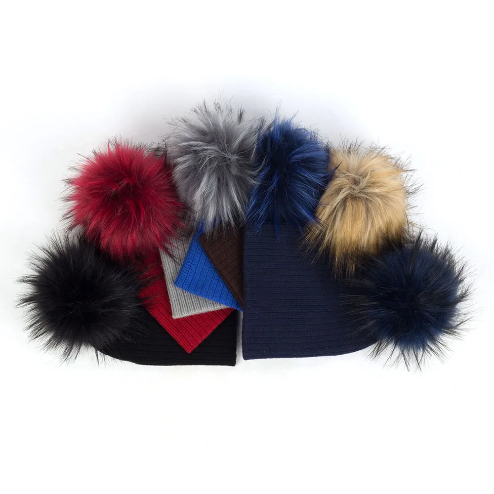 Autumn Winter Thick Warm Baby Hat Knit Ribbed Cotton Solid Baby Pompom Hats For Boys Girls Children's Hats Child Beanie
