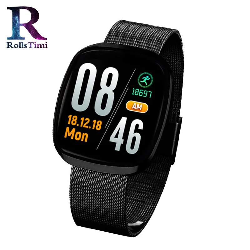 Black Steel Mesh RollsTimi женские умные часы, кровяное давление, умный Браслет, водонепроницаемый фитнес-трекер, умные спортивные часы для мужчин, Android IOS - Цвет: Black Steel Mesh