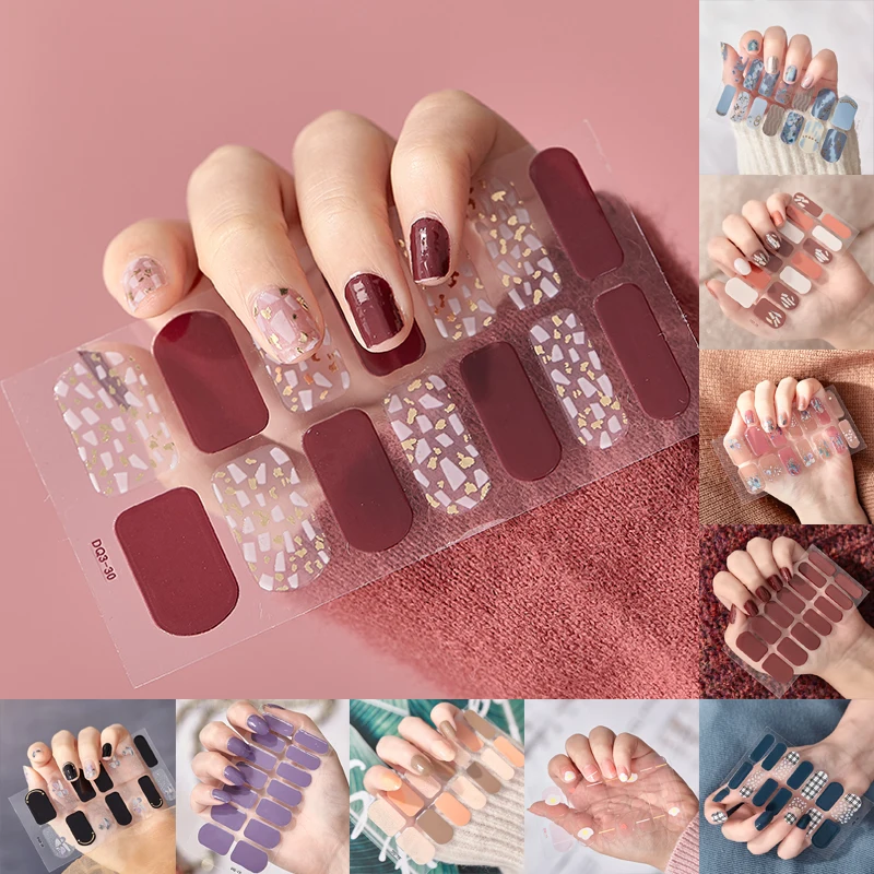 Lamemoria 14tips Nail Art Adhesive Decals Sticker Colorful Glitter Jewelry Black Clear Sliders Manicure Tattoos Decorations | Красота и