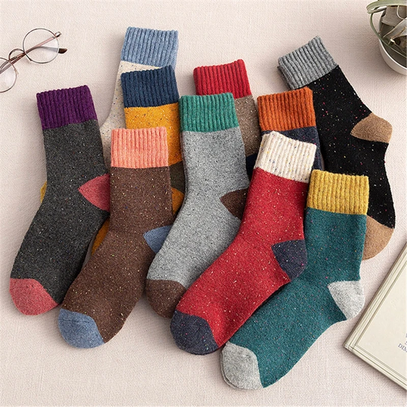 Утолщенные женские носки в стиле ретро; сезон осень-зима; носки из кроличьей шерсти в стиле пэчворк; женские новые японские носки без пятки 10 цветов; чулочно-носочные изделия для студентов