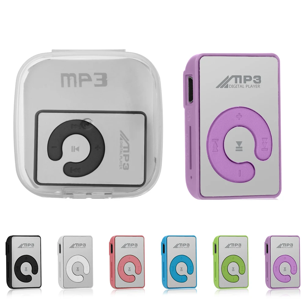 

Best-Selling Mini size Mirror Clip USB Digital Mp3 Music Media Player Support 1-8GB SD TF Card Six Color Optional