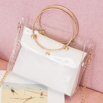 

Women's Transparent Bag Crossbody Tote Clear Small Handbag For Women 2020 Fashion Jelly Shoulder Bag Cute Hand Bag With Chain