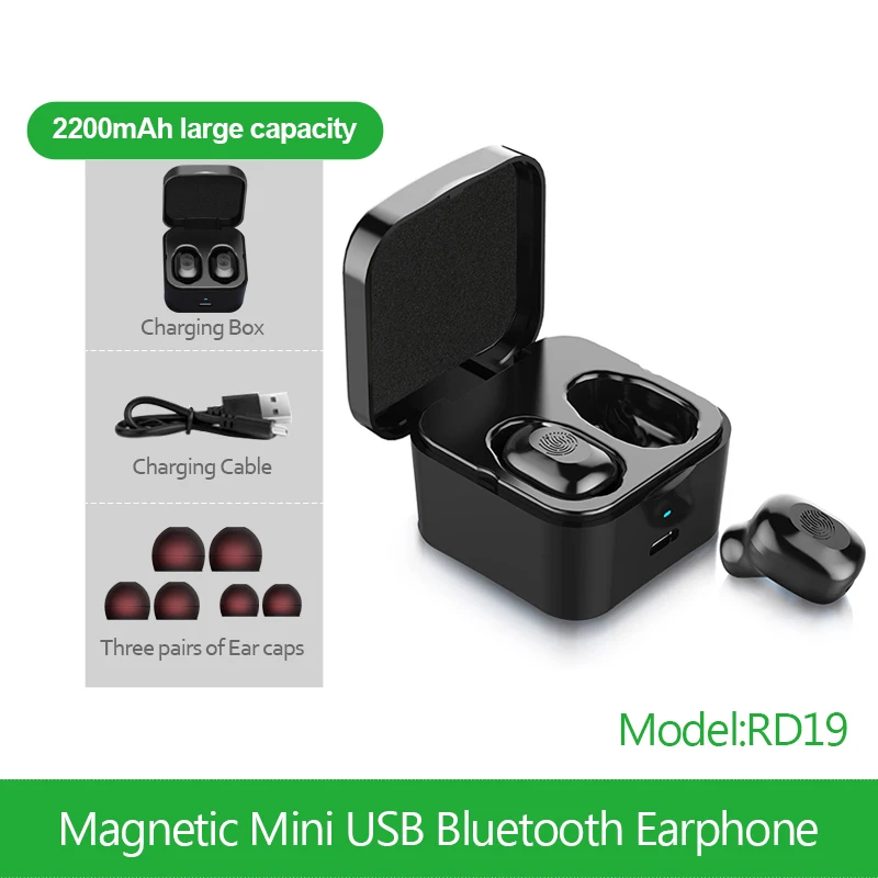 RD19-Black TWS 5,0 Bluetooth наушники беспроводные наушники отпечатков пальцев сенсорная Спортивная бас гарнитура с микрофоном стерео для бега спорта - Цвет: RD19-Black