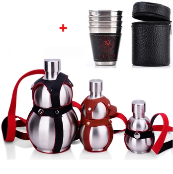 

Stainless Steel Hip Flask Portable Wine Bottle 250ml 500ml 1000ml Big Large Capacity Flagon Gourd Jug Outdoor Wine Gourd Kettle with Strap Leather Case