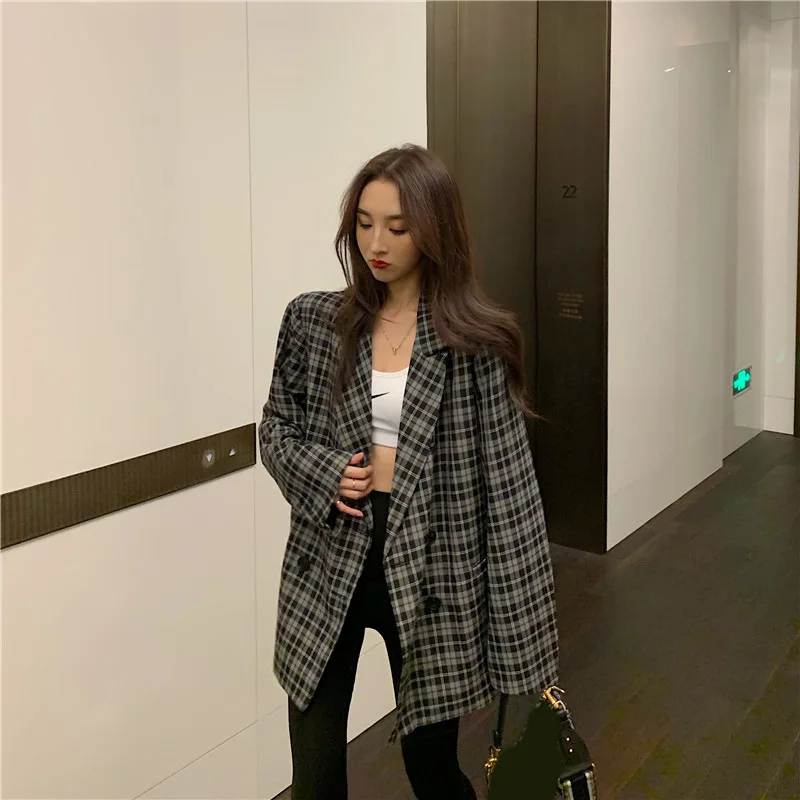 

Korean-style Coat British-Style Suit Loose-Fit Women's Spring And Autumn Casual Small Plaid 2019 Commuting Online Celebrity Conv