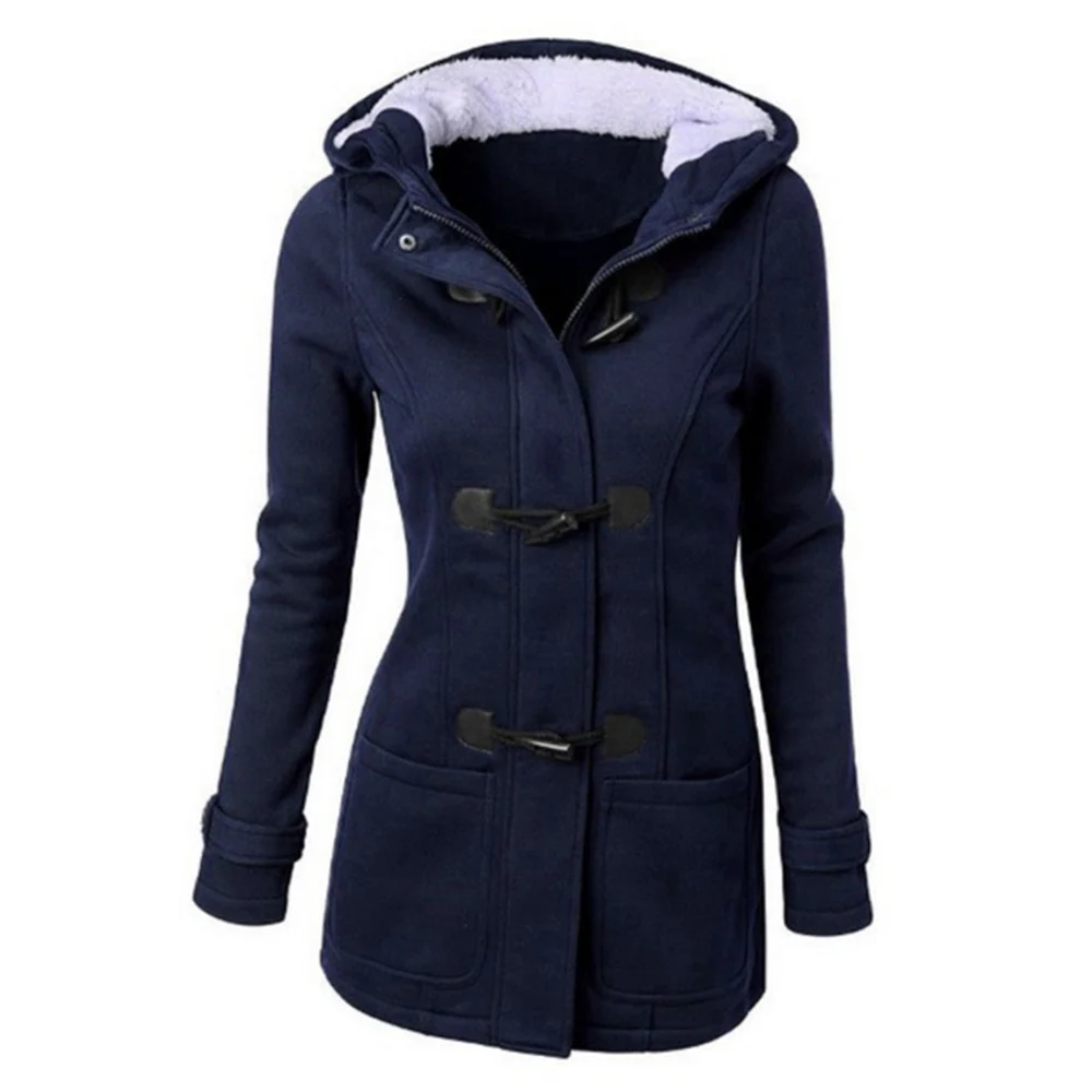 6XL, большой размер, Женское пальто, осень, толстое, зимнее, пальто, женское, длинное, с капюшоном, пальто, верхняя одежда, смешанный хлопок, рог, кожа, пряжка, куртка - Цвет: Cadetblue