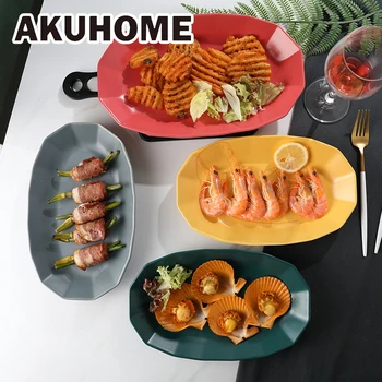 

Nordic Ceramic Plates Creative Oval Diamond Dishes Dinner Plate Household Tableware Fish Breakfast Cake Fruit Plate Dessert Tray