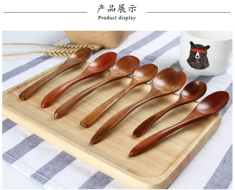 Customizable Logo Lettering Solid Wood Spoon Japanese Style feng mi shao Ladel Multi-Specification Coffee Spoon Wooden Tableware