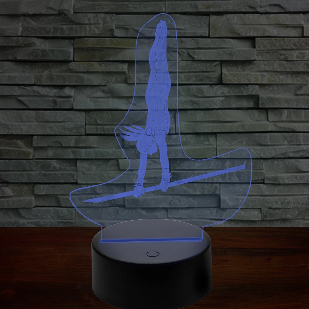 

Women's Single Pole Gymnastics 7 Color Change Baby Night Light 3D Table Lamp 3D Illusion Bulbing Night Lamp Gift