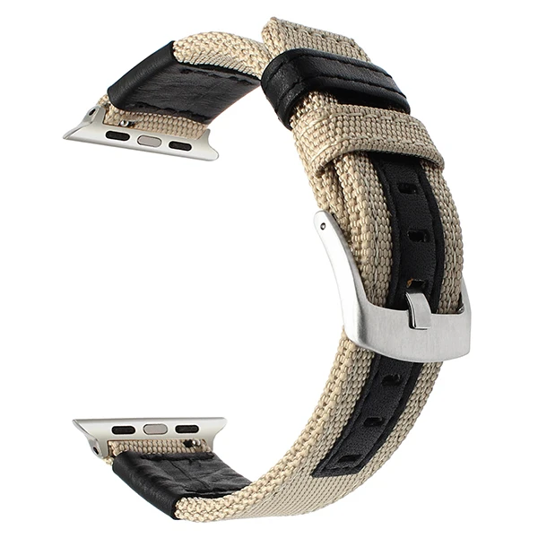 Холст нейлон+ натуральная кожа ремешок для iWatch Apple Watch 38 мм 40 мм 42 мм 44 мм серия 5 4 3 2 1 Ремешок Браслет
