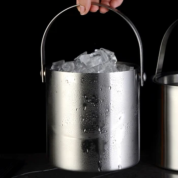 

Ice Bucket Insulated With Handle Wine Cooler Home Kitchen Stainless Steel Party Double Wall 2L Barware Bar Large Capacity