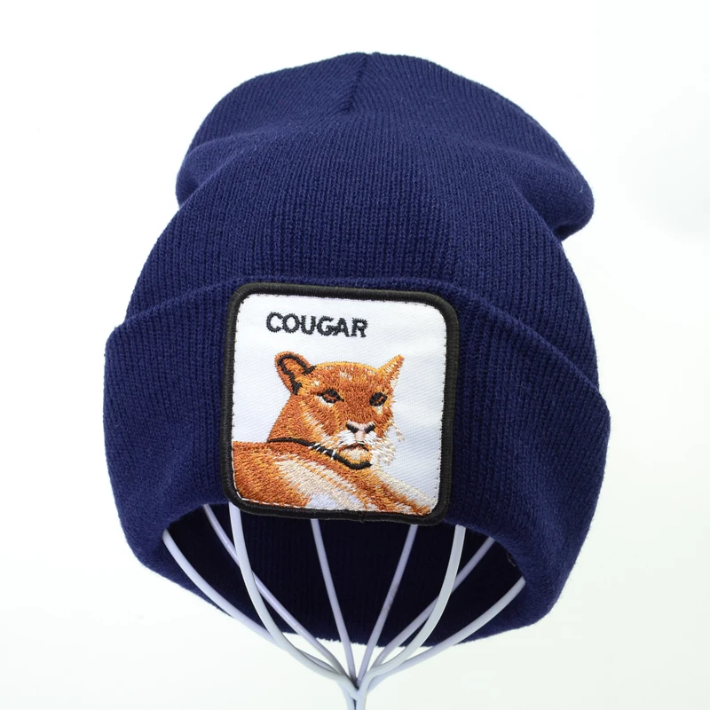 Женская зимняя теплая шапка cougar мультяшная вышитая шапочка унисекс теплая вязаная зимняя шапка модная однотонная хип-хоп Лыжная Шапочка
